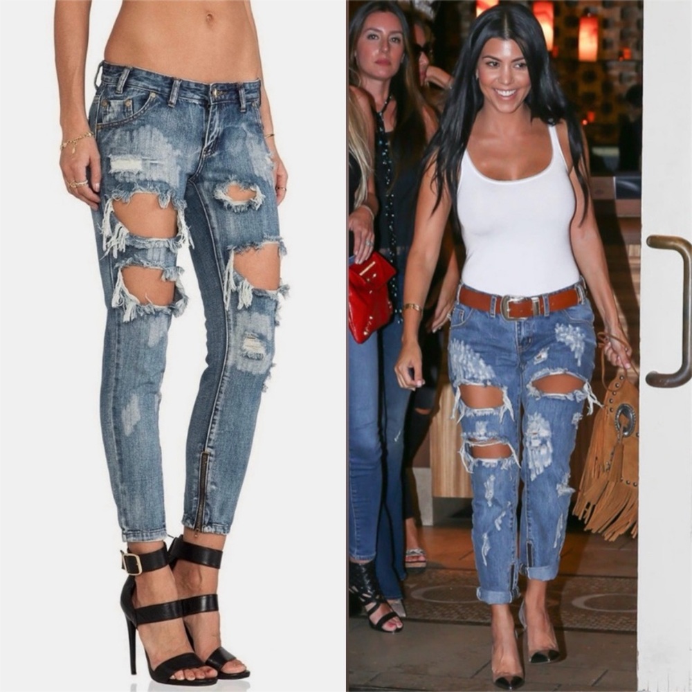 One Teaspoon Trashed Free Bird Jeans Size 24 Distressed As Seen On Celebrities